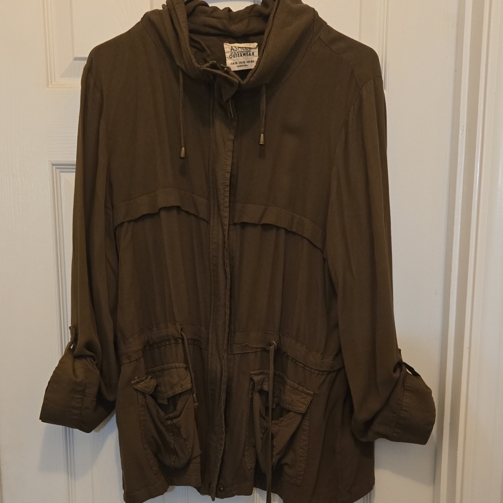 Ashley By 26 International Brown Utility Jacket with Drawstring Hood
